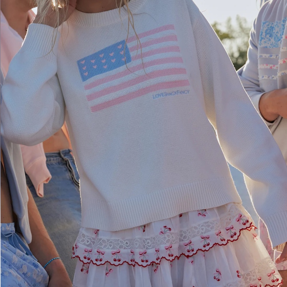 LoveShackFancy Ty Cotton Flag Pullover, Ivory Dream